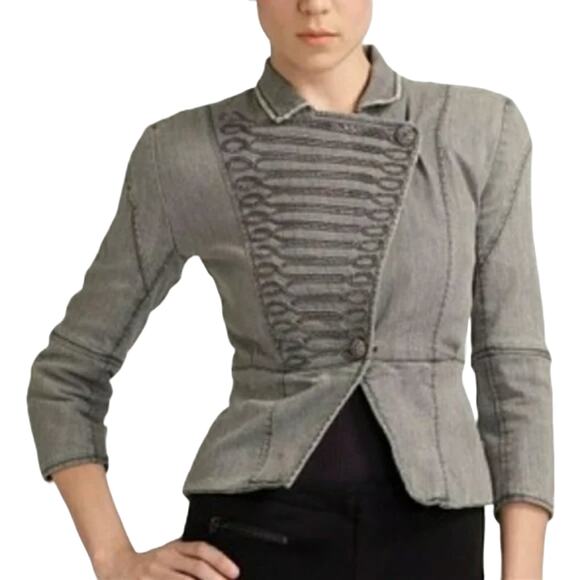 Alice + Olivia MILITARY Jacket Sz S/P Gray Chain Moto London Goth Grunge Fairy - Picture 4 of 10